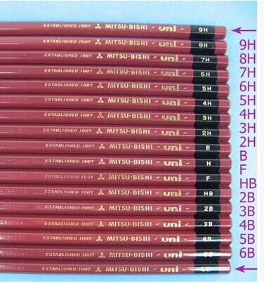 日本三菱UNI硬度测试铅笔6B-9H